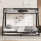 Zyerch Twin XL Over Queen Metal Bunk Bed with Twin Size Trundle with 2 Ladders and Guardrail, Heavy Duty Sturdy Metal Queen Beds with Space-Saving, Noise Reduced,No Box Spring Needed for Adults,Black Zyerch