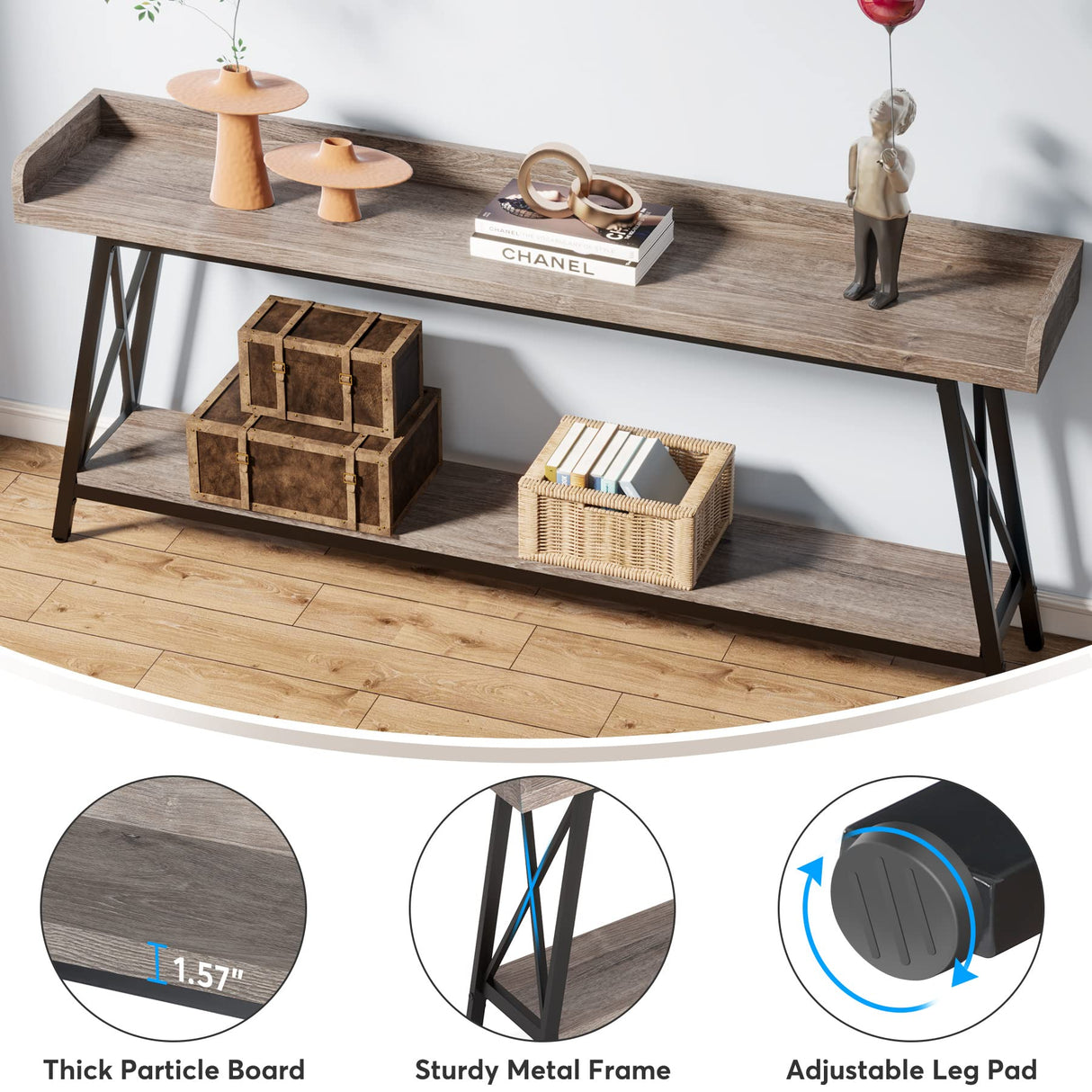 Tribesigns 70.9 inch Extra Long Console Table Behind Couch, Rustic Industrial Sofa Table for Living Room, Narrow Entryway Hallway Long Bar Table (Grey) Tribesigns