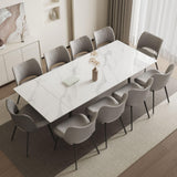 Extendable Dining Table (62.9" to 94.4") for 6 to 10 - Modern Rectangular Sintered Stone Table with High Hardness and Easy Maintenance - Stylish White NessCarsti