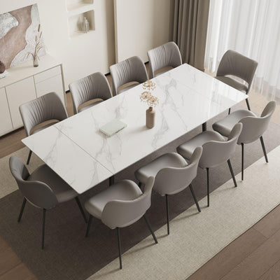 Extendable Dining Table (62.9" to 94.4") for 6 to 10 - Modern Rectangular Sintered Stone Table with High Hardness and Easy Maintenance - Stylish White