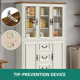YITAHOME 71" H x 47" W Kitchen Pantry with 3 Drawers, Large Storage Cabinet with 3 Glass Doors & Adjustable Shelves, Freestanding Tall Display China Cabinet for Living & Dining Room, White YITAHOME