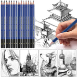 Daerthotk Pencils Drawing Sketching Set 14 pcs Graphite (12B - 6H) Kit Soft Pencils Ideal Gift for Drawing Art, Sketching, Shading, Artist Pencils for Beginners Pro Artists Daerthotk