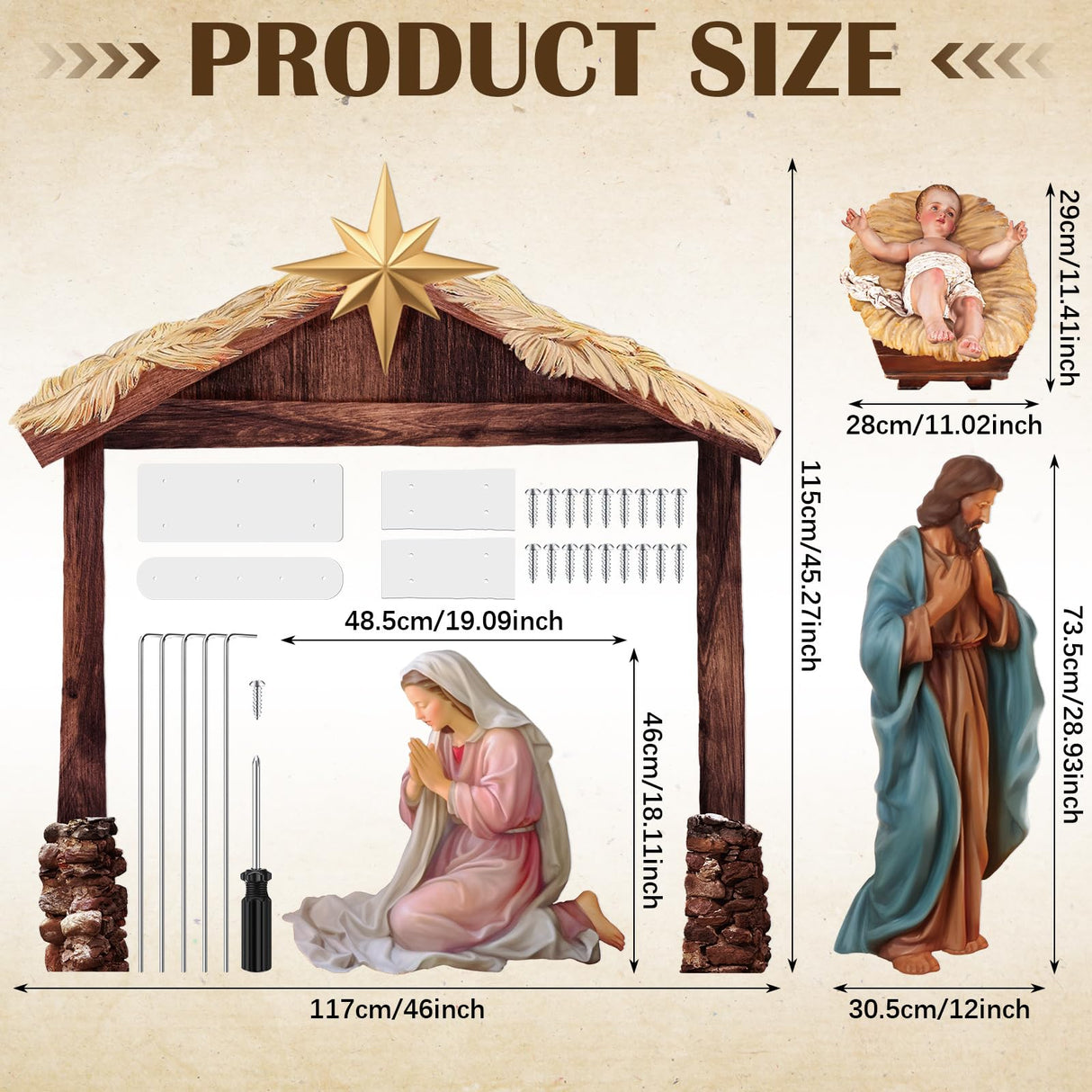 Cinnvoice Large Christmas Nativity Scene Holy Family Outdoor Yard Decoration Weatherproof PVC Christian Outside Decor Sets for Front Yard and Lawn Decor(Nativity Scene) Cinnvoice