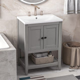 P PURLOVE 24 Inch Bathroom Vanity with Sink,Single Bathroom Vanities Cabinet with Doors and Open Shelf,Solid Wood Small Vanity with Sink,Gray P PURLOVE