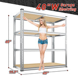 REIBII 40" W Garage Shelving 2000LBS Storage Shelves Adjustable Metal Shelving 4 Tier Pantry Shelves for Garage Closet Kitchen Basement 40" W x 19.7''D x 60''H, Silver REIBII