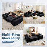 Mvpipi Cloud Couch U-Shaped Sectional Sofa, 134'' Modular Boneless Couches for Living Room, Corduroy Deep Seat Sofa with 2 Chaise Lounges and 1 Loveseat, 30D High-Resilience Foam, No Assembly, Black Mvpipi