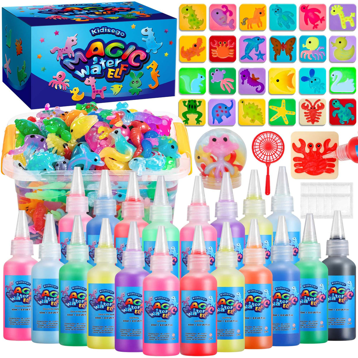 Kidisego Aqua Fairy Water Gel Kit for Kids, Magic Water Elf Toy Kit with 20 Colors Magic Gel, Aqua Fairy kit with 24 Shape Molds, Crate Your Own Magic Elf Kits Water Pets Craft Kits for Kids Kidisego