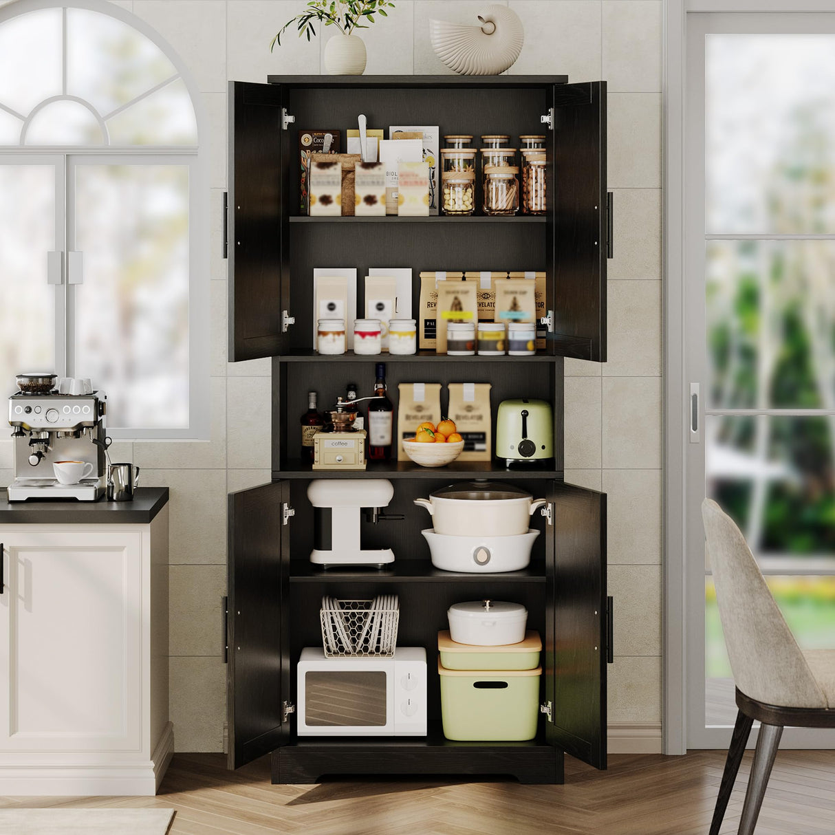 IDEALHOUSE Black Pantry Cabinet,70" Tall Kitchen Pantry Cabinet with Doors and Adjustable Shelves, Freestanding Cupboard, Tall Storage Cabinet for Bathroom, Dining Room, Living Room IDEALHOUSE