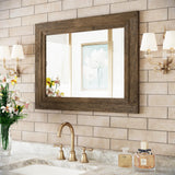 Rustic Wall-Mounted Vanity Mirror, Solid Wood Frame Bathroom Mirror, Farmhouse Style for Living Room, Bedroom, Entryway, Horizontal/Vertical Hanging ALBAD