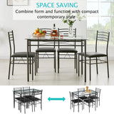 VECELO 5-Piece Kitchen Dining Table Set, Glasses Tabletop & Heavy-Duty Metel Frame, Rectangle Dinette with 4 Chairs for Small Space, Breakfast Nook, Glasses & Black VECELO