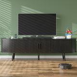 Mid Century Modern TV Stand for 65/55/50 inch TV, Farmhouse TV Stand with Charging Station, Fluted Entertainment Center with Storage and Sliding Doors, TV and Media Consol for Living Room, Black, 59" Syvella