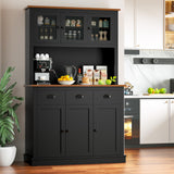 MU 71" Kitchen Pantry Cabinet with Charging Station, Tall Kitchen Hutch with Countertop, Drawers & Microwave Shelf, Food Storage Cabinet for Dining Room & Coffee Bar, Black MU