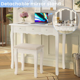 Tiptiper Makeup Vanity with Lights, Vanity Desk with Lighted Mirror and Stool, Vanity Table Set with 5 Drawers, 3 Light Settings, Adjustable Brightness, White Tiptiper
