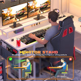 Aheaplus Small L Shaped Desk with Charging Port & LED Strip, Reversible L-Shaped Gaming Desk Computer Desk with Monitor Stand & Storage Shelf, Corner Desks Home Office Desk with Storage Bag, White Aheaplus
