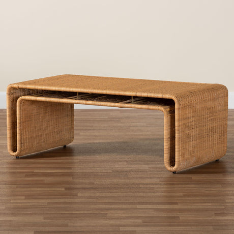 Bali & pari Nevada Rattan Coffee Table – Handwoven Boho Accent Table, Light Honey bali & pari