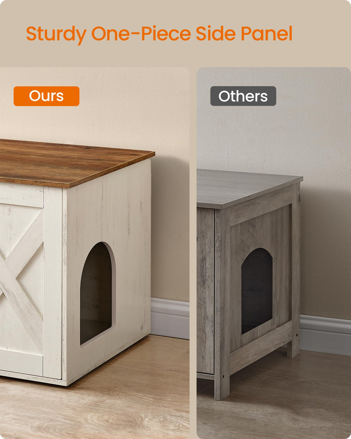 Feandrea Cat Litter Box Enclosure, Litter Box Furniture Hidden, Indoor Cat House, End Table, 27.6 x 19.7 x 19.7 Inches, Rustic White and Honey Brown UPCL022K02 Feandrea