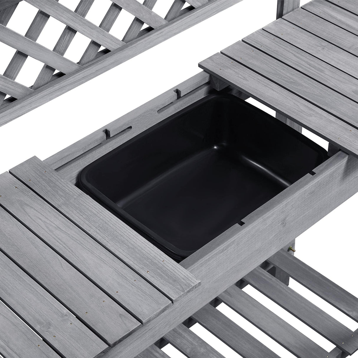 Topeakmart Potting Table Wood Workstation Table w/Sliding Tabletop w/Removable Dry Sink Storage Shelves Outdoor Garden Work Benches Station Planter Bench for Backyard Patio Gray Topeakmart