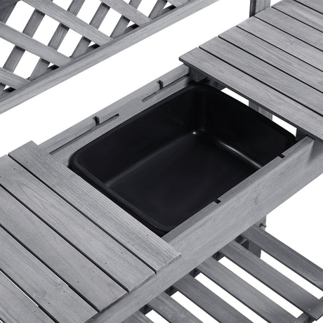 Topeakmart Potting Table Wood Workstation Table w/Sliding Tabletop w/Removable Dry Sink Storage Shelves Outdoor Garden Work Benches Station Planter Bench for Backyard Patio Gray Topeakmart
