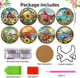 8 Pcs Fall Diamond Art Coasters Kit for Adults - Flowers Painting Set With Holder Cork Pads DIY Sunflower Truck Crafts for Beginners Meothan