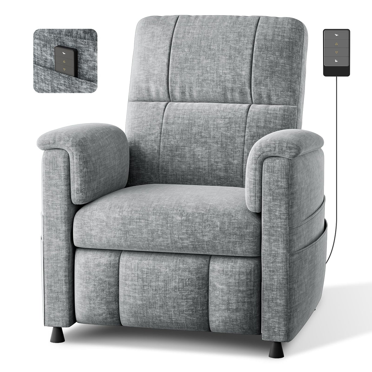 Pipishell Recliner Chairs for Adults, Recliner Chair with Remote, Adjustable Recline/Footrest, Chenille Fabric, High Back, Thick Seat Cushion, Recliner for Living Room, RV & Home Theater (Light Grey) Pipishell