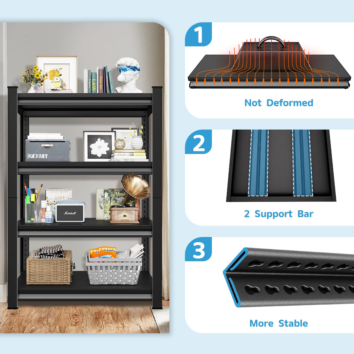 SUPPNEED 1400LBS Garage Storage Shelves Heavy Duty, 35" W x 16" D x 66" H,4-Tier Garage Shelving Heavy Duty, Industrial Metal Shelving Units for Basement,Fish Tank,Black SUPPNEED