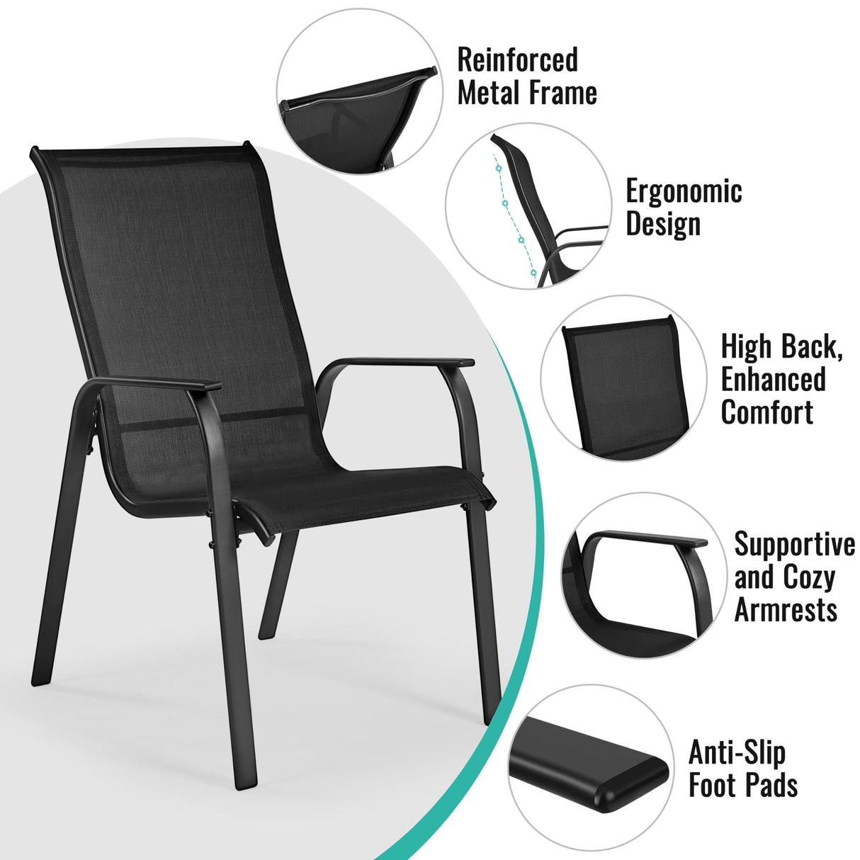 Yaheetech Set of 2 Patio Dining Chairs, Outdoor Stackable Patio Chairs with Backrest/Armrests, All Weather Chairs for Garden/Lawn/Porch/Backyard Pool, Black Yaheetech