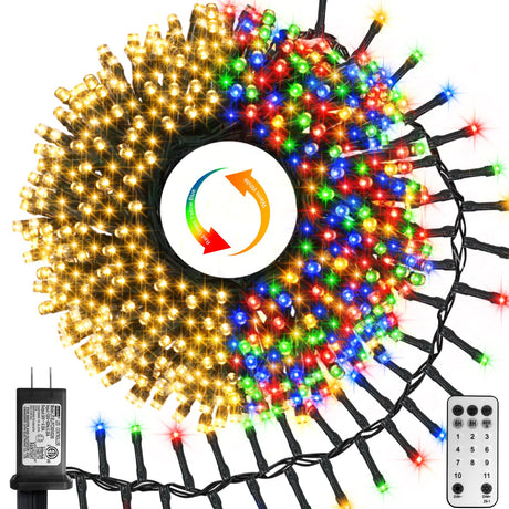 ZAIYW 50Ft 1000 LED Cluster String Lights Dual Color Changing String Lights with Remote Timer Plug in Firecracker Christmas Lights for Garden Tree Decor (Warm White & Multicolor) ZAIYW