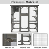 JOVNO Large Outdoor Cat House Catio Kitty Enclosure with Large Enter Door, Wooden Cat Cage Condo Indoor Playpen with 6 Platforms & Small House (Grey) JOVNO
