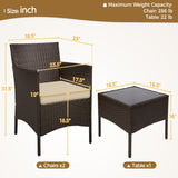 Yaheetech 3 Pieces Patio Porch Furniture Set, Outdoor PE Rattan Wicker Conversation Set with Soft Cushions, Glass Coffee Table & 2 Chairs for Garden/Deck/Courtyard/Poolside, Brown/Khaki Yaheetech