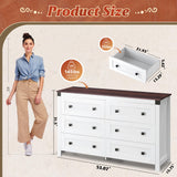 WLIVE Farmhouse 6 Drawer Dresser for Bedroom, 53.07'' Wide Wood Dresser, White Dressers Storage Organizer with Double Rustic Handle, TV Stand for 60 inch TV, Chest of Drawers for Living Room, Hallway WLIVE