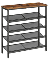 HOOBRO Shoe Rack for Entryway, 5-Tier Shoe Organizer with Adjustable Mesh Shelves, 16-20 Pairs of Shoes, Spacious Freestanding, Metal, Industrial, Shoe Shelf for Closet, Rustic Brown BF12XJ01 HOOBRO