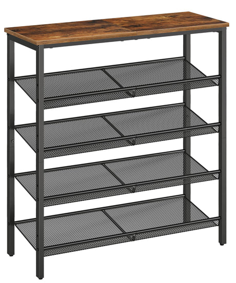 HOOBRO Shoe Rack for Entryway, 5-Tier Shoe Organizer with Adjustable Mesh Shelves, 16-20 Pairs of Shoes, Spacious Freestanding, Metal, Industrial, Shoe Shelf for Closet, Rustic Brown BF12XJ01 HOOBRO
