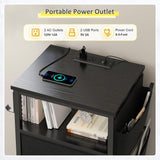 EnHomee Black Nightstand Set of 2,Night Stand with Charging Station & LED, Bedside Table with Fabric Drawers and Storage Shelf, Sturdy Steel Frame, Wood Top,Cloth Bags,Hooks EnHomee