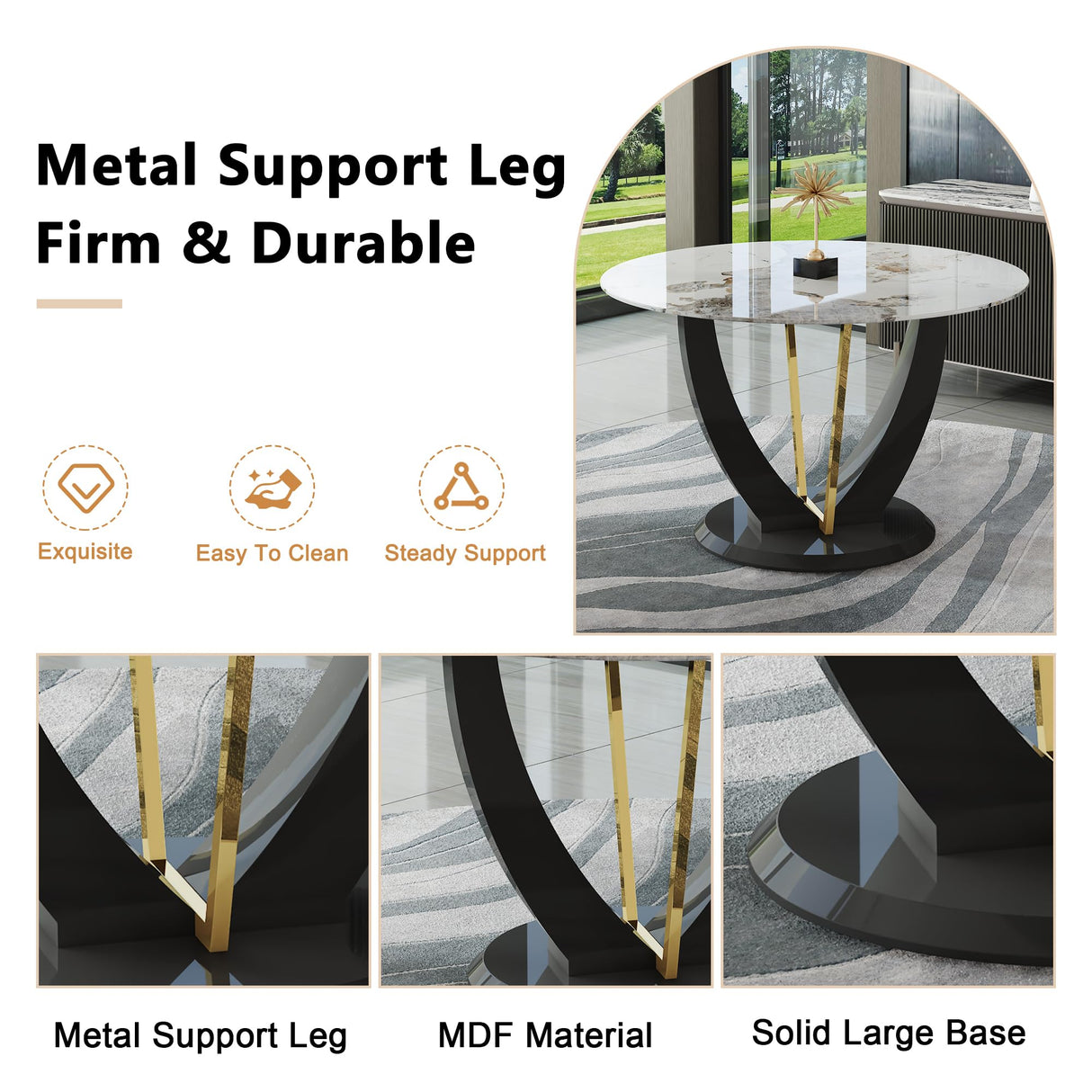 JUFU Round Dining Table Set for 4, 48" Dining Room Table with Faux Marble Tabletop and 4 Upholstered Chairs,Modern Round Kitchen Table Chairs Set for Dinning Room, Living Room, Cafe, Restaurant JUFU