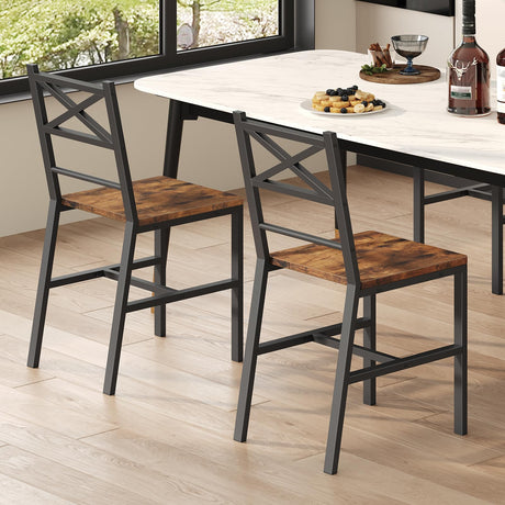 MAHANCRIS Dining Chair Set of 2, Rustic Wooden Kitchen Chairs with Backrest, Farmhouse Dining Chairs for Kitchen, Industrial Style Chair with Metal Frame, Easy Assembly, Rustic Brown TBHR1001 MAHANCRIS