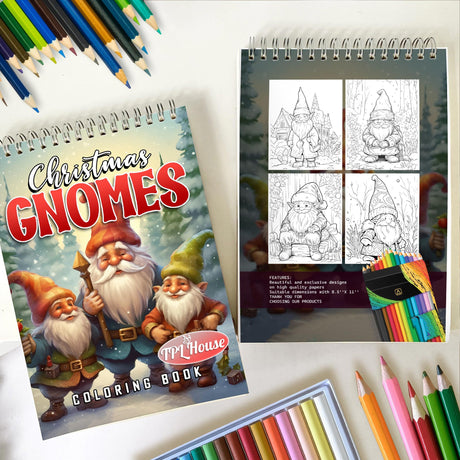 TPLHOUSE Gnomes Christmas Coloring Book Spiral Bound for Adults, Softcover, 30 Enchanting Coloring Pages of Gnome in Xmas Holiday for Stress Relief and Relaxation TPLHOUSE