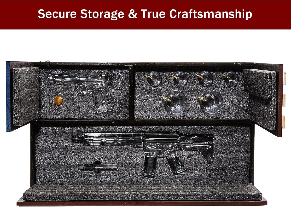 AR15 Whiskey Gun Decanter Flag Set - 1000ml Rifle & Pistol Set - Hanging Storage American Flag Gift Box & Bullet Glasses & Shot Glass, Great Gift - Army, Navy, Marine, Veterans & Gun Enthusiasts Gifts The Wine Savant