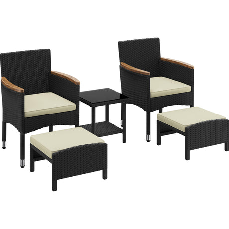 Yaheetech 5 Piece Patio Conversation Set, Outdoor Wicker Bistro Furniture, PE Wicker Outdoor Rattan Chairs Set with Coffee Table for Porch, Poolside, Lawn, Garden, Balcony Yaheetech