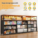 EnHomee 55” W Dresser, Rustic Brown Dresser for Bedroom with Power Outlet & LED Lights for 65" TV Stand for Bedroom Dresser with 9 Fabric Drawers, Long Sturdy Dressers for Bedroom, Closet, Entryway EnHomee