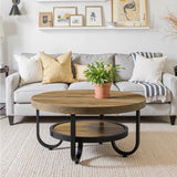 Tribesigns Round Coffee Table, 2-Tier Modern Wood Circle Center Table with Storage Shelf and Metal Frame, 31.5" Farmhouse Accent Cocktail Table for Living Room, Small Space, Brown Tribesigns