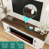77" Fireplace TV Stand for 85 Inch TV, 50'' Electric Fireplace, Power Outlet, LED Farmhouse Media Entertainment Center Console Table for Living Room, White JassmiPkwy