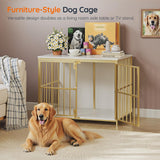 HOOBRO 38.6" Dog Crate Furniture, Wooden Indoor Dog Kennel, Decorative Dog Crate End Table, Chew-Resistant Heavy Duty Dog Crate for Small/Medium Dog, White and Gold DW100GW03 HOOBRO