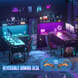 Besiost Small L Shaped Gaming Desk with Power Outlets, 48" Reversible L Shaped LED Computer Desk with Monitor Stand & Storage Shelf, Corner Gamer Desk Home Office Desk with Storage Bag, Rustic Brown Besiost