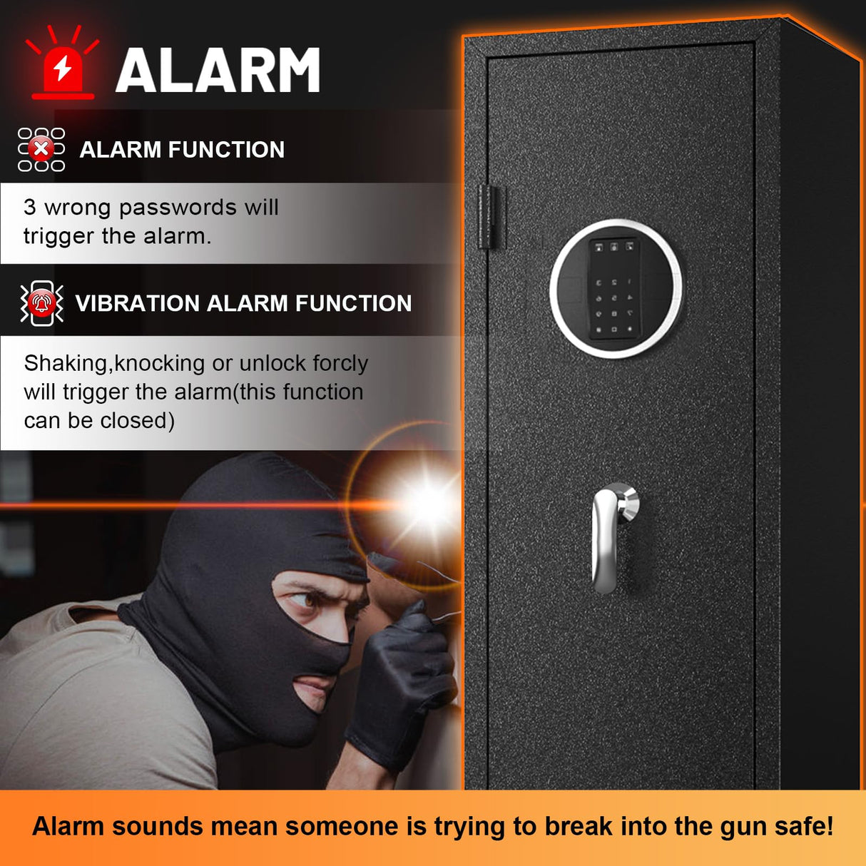 EMAXEE 5-6 Gun Safe Rifle, Gun Safes for Home Rifle and Pistols, Gun Cabinet with Privacy Virtual Password and Alarm Function, Rifle Safe with 2 Removable Shelves and Adjustable Racks for Shotguns EMAXEE