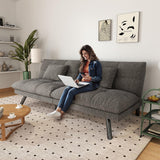 homeokay Futon Sofa Bed Convertible 70 inch Solid Wood Couch for Living Room, Chenille Fabric, 2 Cushions (Gray) homeokay
