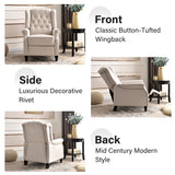 Bonzy Home Push Back Recliner Chair, Mid Century Modern Wingback Chair, Comfy Armchair Fabric Living Room Chairs with Rivet Decoration, Button-Tufted Back, Solid Wood Legs, Beige Bonzy Home