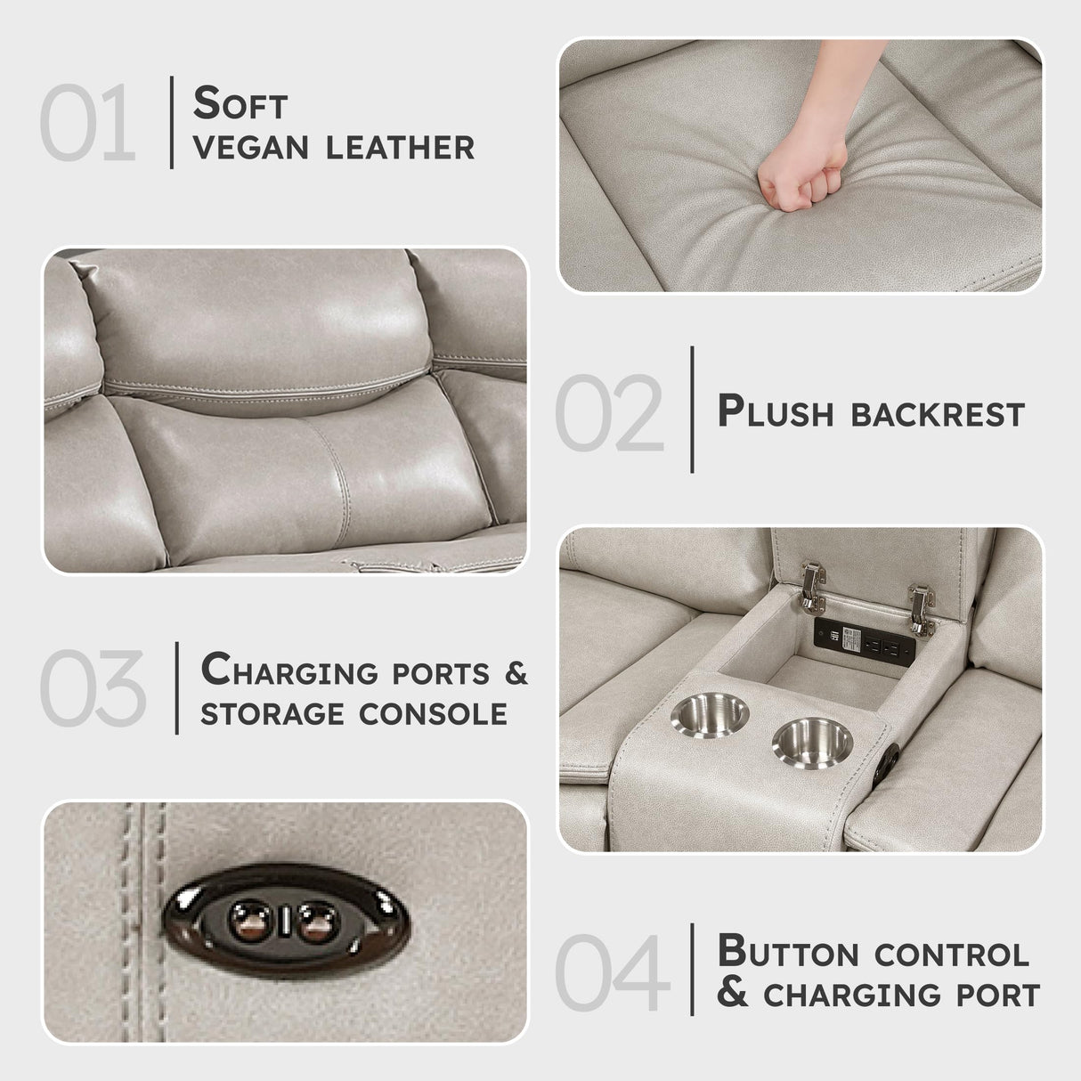 Lexicon L-Shaped Power Reclining Sectional Couch, Faux Leather Reclining Sectional Sofa, 3 Recliners, Wall Hugger, Right Storage Console, Cup Holders, Receptacles, Charging Ports, Silver Gray Lexicon