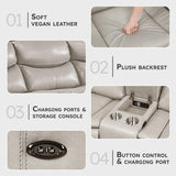 Lexicon L-Shaped Power Reclining Sectional Couch, Faux Leather Reclining Sectional Sofa, 3 Recliners, Wall Hugger, Right Storage Console, Cup Holders, Receptacles, Charging Ports, Silver Gray Lexicon