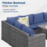 Wisteria Lane Outdoor Patio Furniture Set, 7 Piece Outdoor Dining Sectional Sofa with Dining Table and Chair, All Weather Wicker Conversation Set with Ottoman,Blue Wisteria Lane