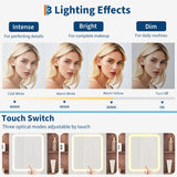 Vanity Desk with HD Mirror, LED Lights and Charging Station, Farmhouse Makeup Table with 2 Drawers and Cushioned Stool Dressing Table Shelves and Side Organizer for Bedroom Dressing Room, Brown GarveeHome